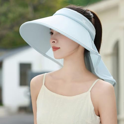 Sun Visor Hats for Women Wide Brim UPF 50+ UV Sun Protection Visor Hats Casual Adjustable Roll up Summer Beach Caps - color: B-blue