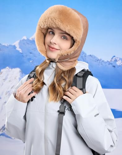 Women Winter Trapper Hat Ushanka Warm Sherpa Beanie Knit Ear Flap - color: Khaki