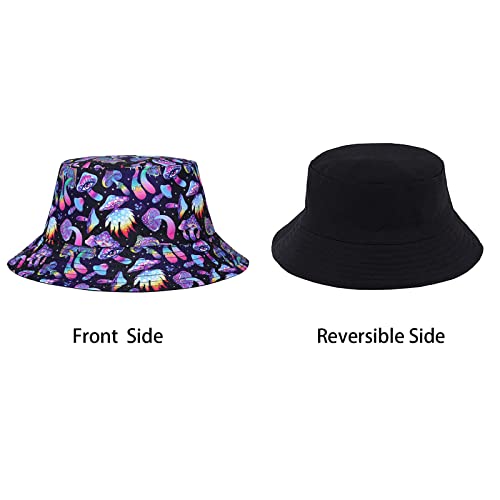 Tie Dye Bucket Hat Reversible Cotton Multicolored Fisherman Cap Packable Sun Hat - color: Magic Mushroom