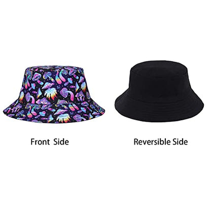 Tie Dye Bucket Hat Reversible Cotton Multicolored Fisherman Cap Packable Sun Hat - color: Magic Mushroom
