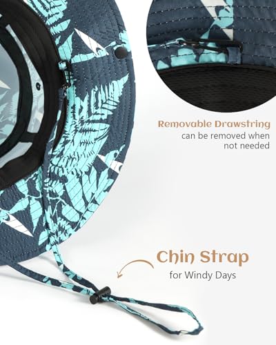 Printed Bucket Hat UPF 50+ Sun Hat, Women Men Roll-Up Brim Boonie Hat - color: Dark Blue