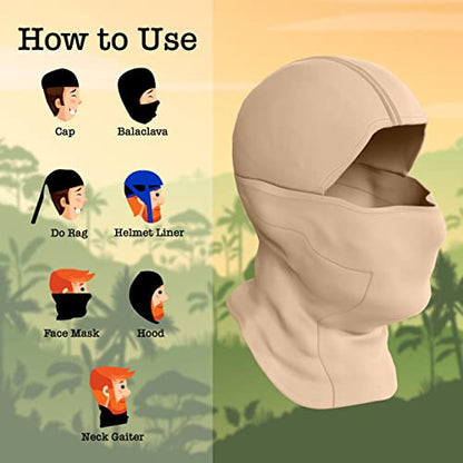 BaHoki Essentials Balaclava Ski Mask - Breathable Thermal Face Cover for Cold Weather - Wind-Resistant Head Gear - style: Khaki