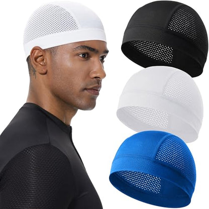 3PCS Cooling Breathable Skull Cap for Men Women Helmet Liner Caps - color: 3pcs(black+white+dark Blue)