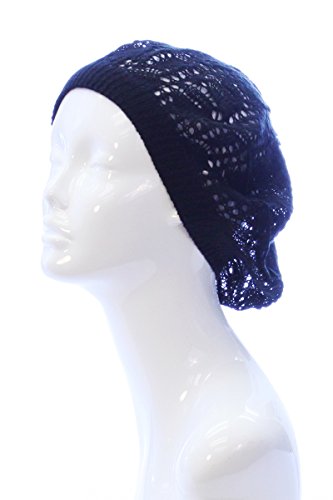 an Womens Lightweight Cut Out Knit Beanie Beret Cap Crochet Hat - Many Styles - color: Black Leaf
