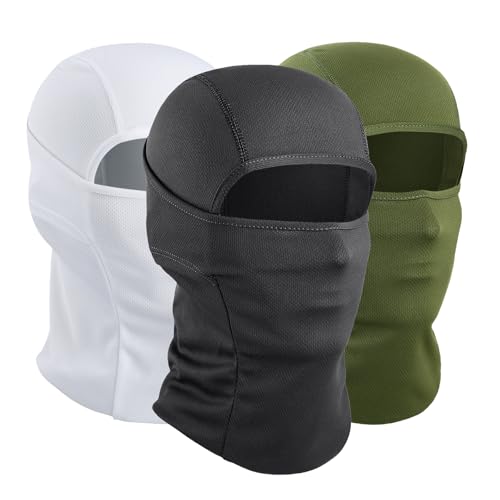 AXBXCX 3 Pack Balaclava Ski Mask - Breathable UV Protection Face Cove for Motorcycle, Football, Cycling, Outdoor Sports - color: 3pcs (Black+green+white)