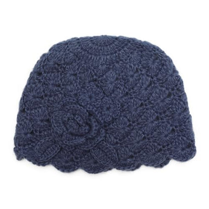 ZLYC Women Winter Crochet Knit Floral Beanie Hat - color: Rose Blue, size: One Size