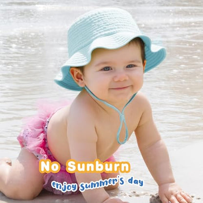 Muslin Baby Sun Hat Sun Protection Baby Toddler Bucket Hats for Boys Girls - color: Denim Blue+ Light Blue, size: 2-4T
