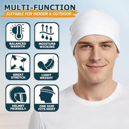 Headshion 100% Cotton Skull Caps Beanie Sleeping Hats for Men Women - color: White & White