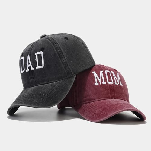 Mom and Dad Hats Fathers Day Mothers Day Embroidered Adjustable Baseball Cap New Parents Gift for Couples - color: Mom-black