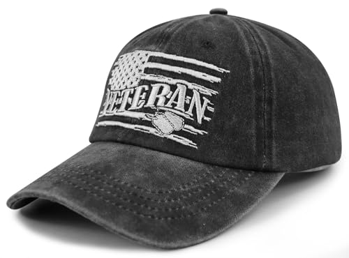 American Flag Veteran Hats for Men Women - color: Embroidered Black