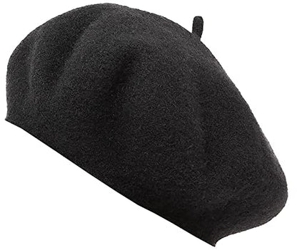French Beret Hat for Women Solid Beanie Cap Stretchable Winter Warm Beret - color: Black