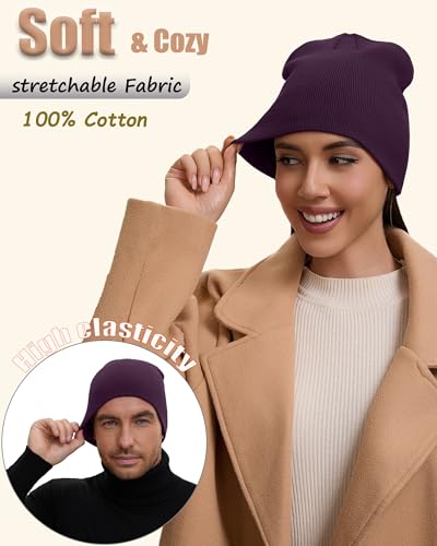 100% Cotton Beanie Hat for Men Women Cuffless Warm Winter Hats - color: 1pcs-purple