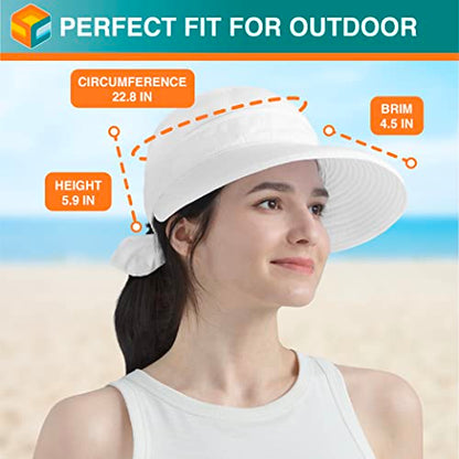 SUN CUBE Womens Sun Hat UV Protection Wide Brim Zip-Off Golf Visor - color: White