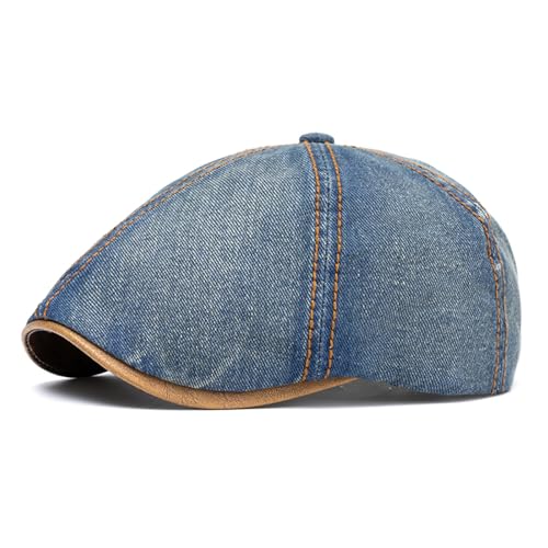 meioro Mens Denim Newsboy Hat 6 Panel Cotton Adjustable Flat Cap - color: Medium Blue