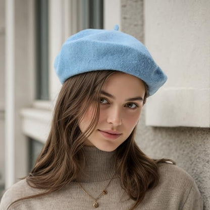 Women's Wool Beret: 70% Wool French Hat for Daily, Lightweight & Chic Berets for Women - color: Sky Blue
