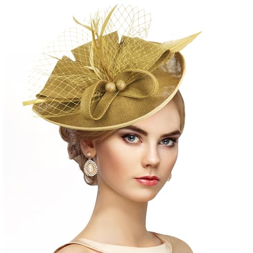 Zinniday Kentucky Fascinators Hats for Women - Vintage Tea Party Outfit Headband Church Derby Hat for Women (9.64x7.87inch) - color: Yellow