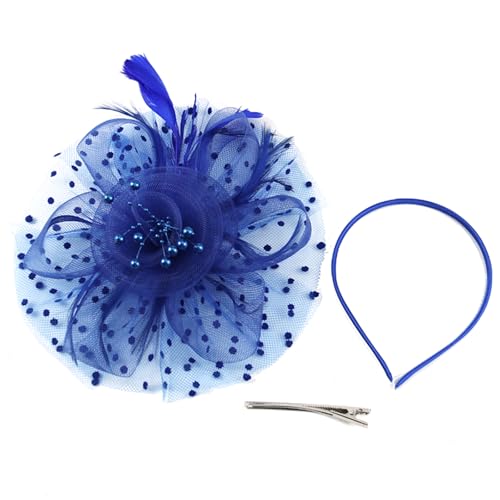 WLBON Fascinators Hat 20s 50s Headband Hair Clips Flower Mesh Veil Feather Headpiece Headwear Women Halloween Carnival Cocktail Wedding Church Cosplay Dress Up Birthday Tea Party Accessories Blue - color: Blue Tone