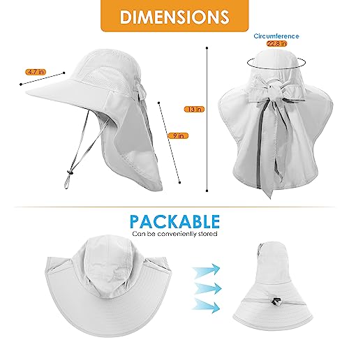 Womens Sun Hat UV Protection, Foldable Waterproof Wide Brim Bucket Hats with Neck Flap for Summer Beach Fishing Hiking - color: Light Grey