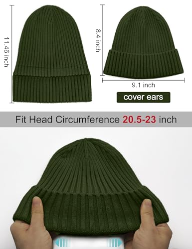 Satin Lined Wool Acrylic Blend Beanie Hat Women Men, Winter Knit Cap - color: Army Green
