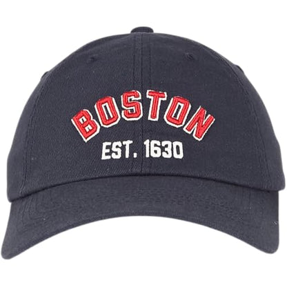 E BY ELIDAN Boston EST 1630 Dad Hat, Embroidered Cotton Baseball Cap - color: Navy Est 1630 Red