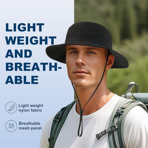 VOBOOM Unisex Wide Brim UV Protection Fishing Sun Hat - color: Black