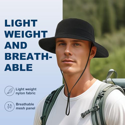 VOBOOM Unisex Wide Brim UV Protection Fishing Sun Hat - color: Black