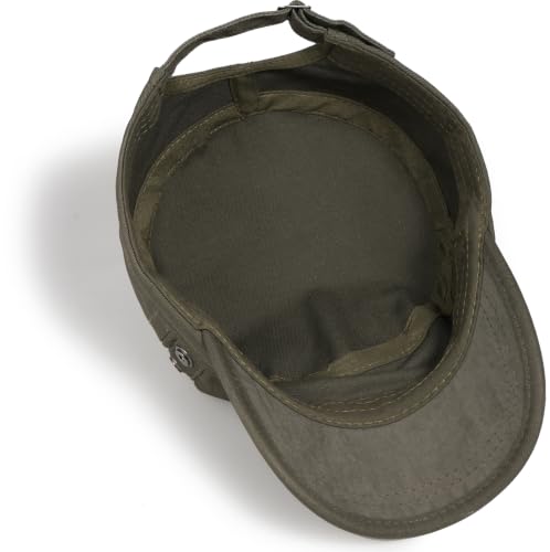 Cadet Army Cap Unisex Military Hat Adjustable Flat Top Cap Baseball Cap - color: Round Button Army Green