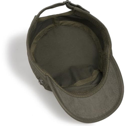Cadet Army Cap Unisex Military Hat Adjustable Flat Top Cap Baseball Cap - color: Round Button Army Green