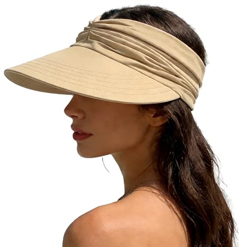 Sun Hat Women Sun Beach Visor Cap UV Protection Summer Wide Brim Hat for Sports Beach Golf Tennis Hiking - color: Beige