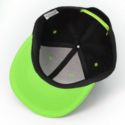 Snapback Hat Flat Bill Visor Hats Adjustable Hip Hop Baseball Cap for Women Men - color: Black Bright Green