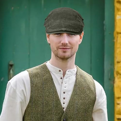 Initlove Mens Newsboy Cap Washed Beret Ivy Hat Flat Hats for Cabbie Driving - color: Green