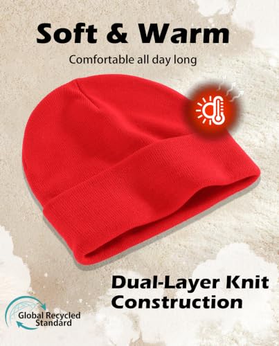 Connectyle Men's Cuffed Beanie Hat Double Layer Knit Winter Watch Cap - color: Red