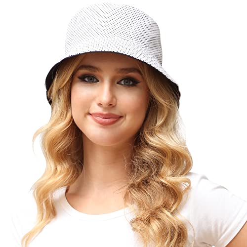 Women Reversible Bucket Hat, Summer Sun Hat for Women - color: Navy-dot