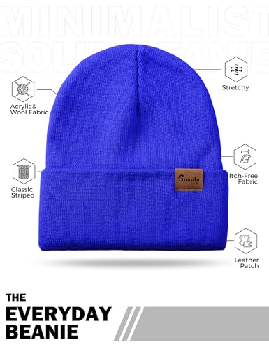 Beanie Hats for Men Women Knit Winter Hat, Warm Skull Stocking Cap, Striped Snow Hat Heated Cuffed Beanie - color: 2p-black+blue