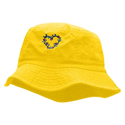e4Hats.com Flowery Heart Embroidered Pigment Dyed Bucket Hat - color: Yellow