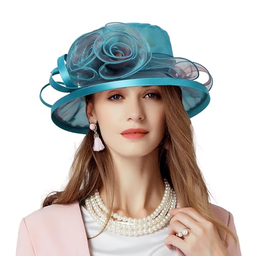 Floral Wedding Hat for Women's Tea Party Fascinators Kentucky Church Derby Hats - color: Peacock Blue