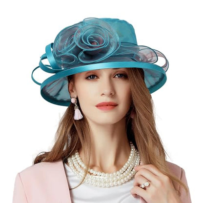 Floral Wedding Hat for Women's Tea Party Fascinators Kentucky Church Derby Hats - color: Peacock Blue
