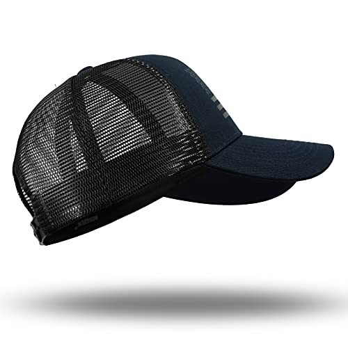 American Flag Trucker Hat - Snapback Hat, Baseball Cap for Men Women - Breathable Mesh Side, Adjustable Fit - for Casual Wear - color: Navy/Black