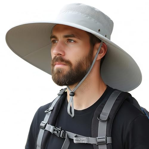 HUAMULAN Men Wide Brim Sun Hat Summer Outdoor Women Bucket Fishing Hats - color: D3-lightgray