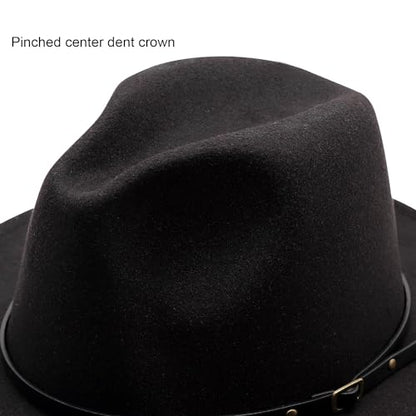 DRESHOW Women Classic Felt Fedora Wide Brim Floppy with Belt Buckle Panama Hat - color: 1 Pack: Felt Fedora Black
