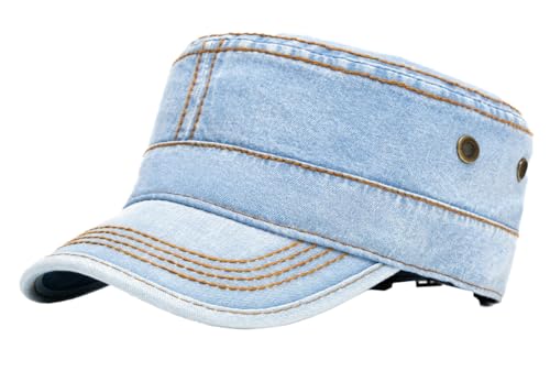 Military Hats Army Caps Cadet Caps Washed Cotton Flat Top Hats Newsboy Hats Adjustable Veteran Caps for Men Women 2025 - color: Light Blue