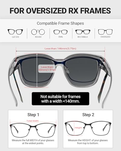 Meeloog Large Polarized Fit Over Glasses Sunglasses for Women Men MST0110 - color: P1 Grey Frame/Silver Mirrored Lens