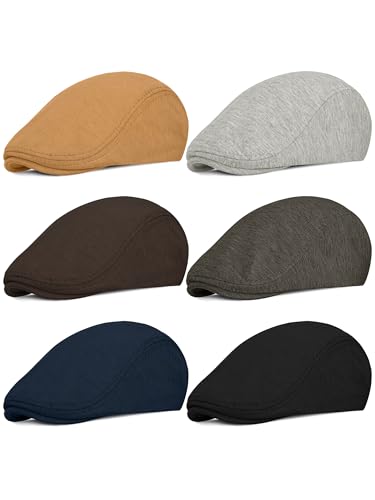 6 Pieces Men's Newsboy Caps Gatsby Cabbie Driving Hunting Cap Newsboy Flat Cap Irish Hats Ivy Hat - color: Black, Light Gray, Dark Gray, Navy, Khaki, Brown