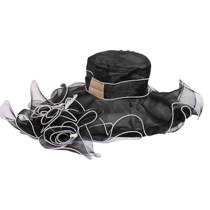 Women Oganza Sun Hat Church Wide Brim Wedding Formal Fascinator Hat - color: Black & White