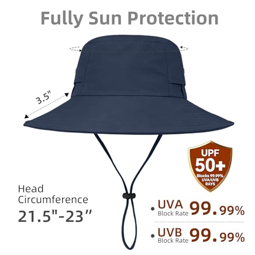 ZOORON Sun Hats for Women Men Fishing Hat UPF 50+ Wide Brim Bucket Hat - color: 1pack-navy