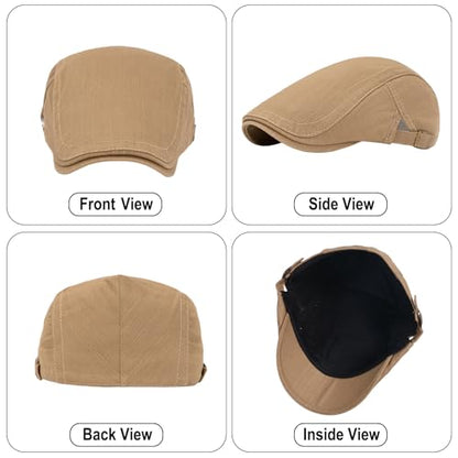 meioro Men's Cotton Newsboy Hat Striped Texture Adjustable Flat Cap - color: Khaki