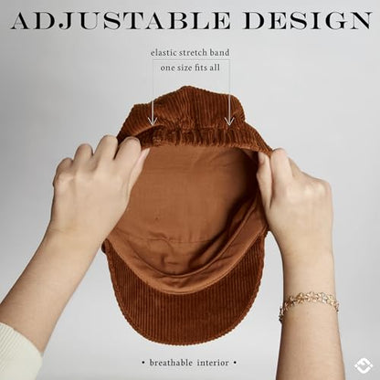 Funky Junque Greek Fisherman Newsboy Cap, Cotton Captains Bakerboy Hat - color: Corduroy - Brown