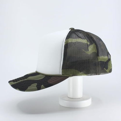 High Crown Foam Mesh Camouflage Tri-Color Oak Leaves Trucker Hat Baseball Cap - color: Camo/White/Camo