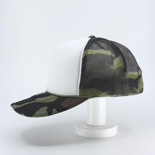 High Crown Foam Mesh Camouflage Tri-Color Oak Leaves Trucker Hat Baseball Cap - color: Camo/White/Camo