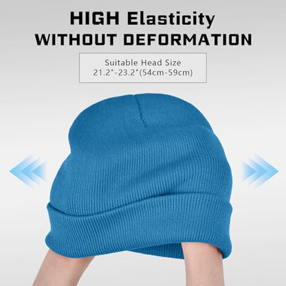 ZOORON Beanie for Men Women Warm Winter Hat Unisex Soft Knit Cuffed Beanie - color: Sea Blue